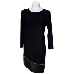 Black MSK Long-Sleeve Dress With Faux Leather Hem & Zipper Detail Women's Size M